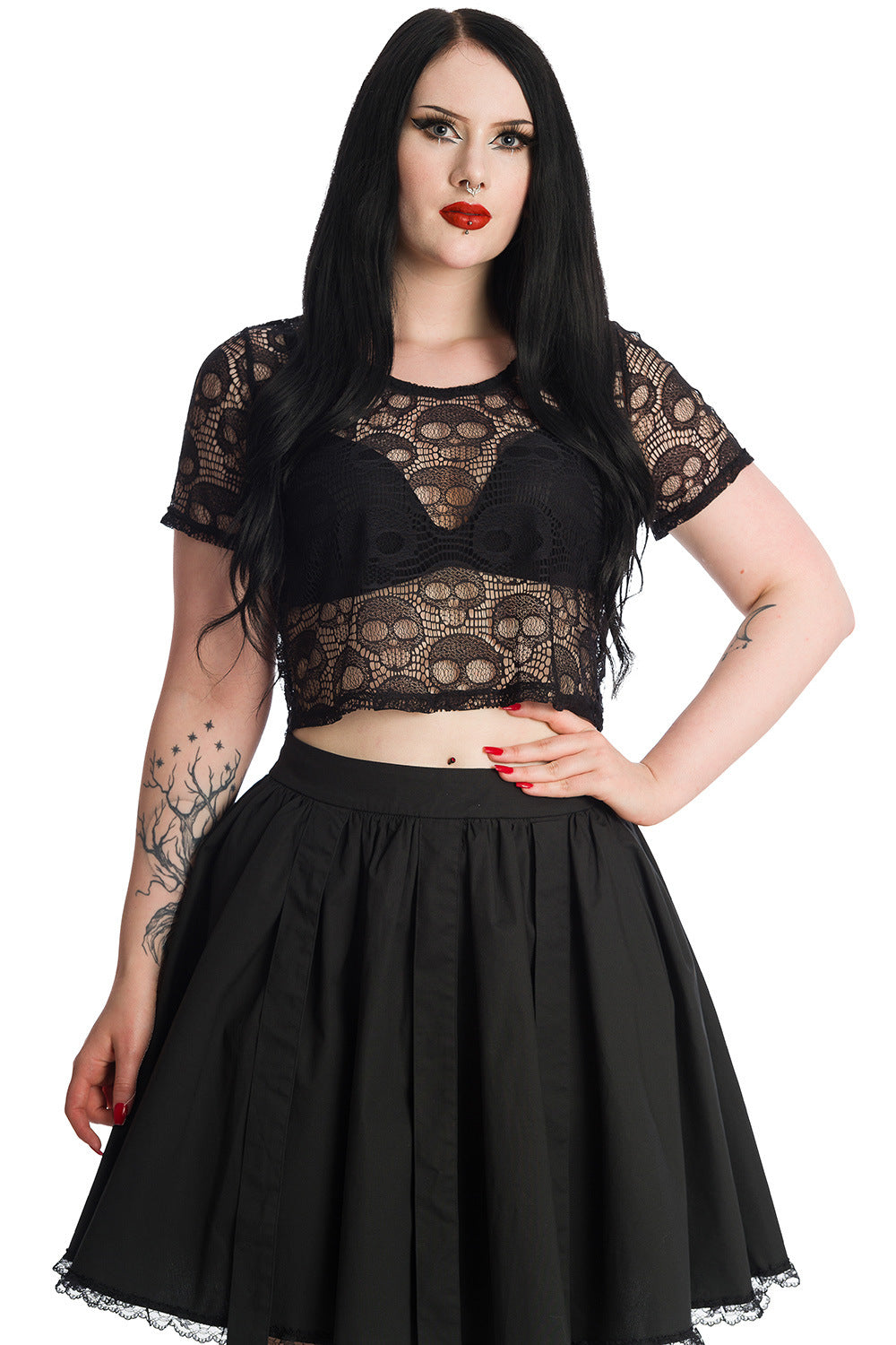 Banned Apparel Black Lace Skull Cropped Top