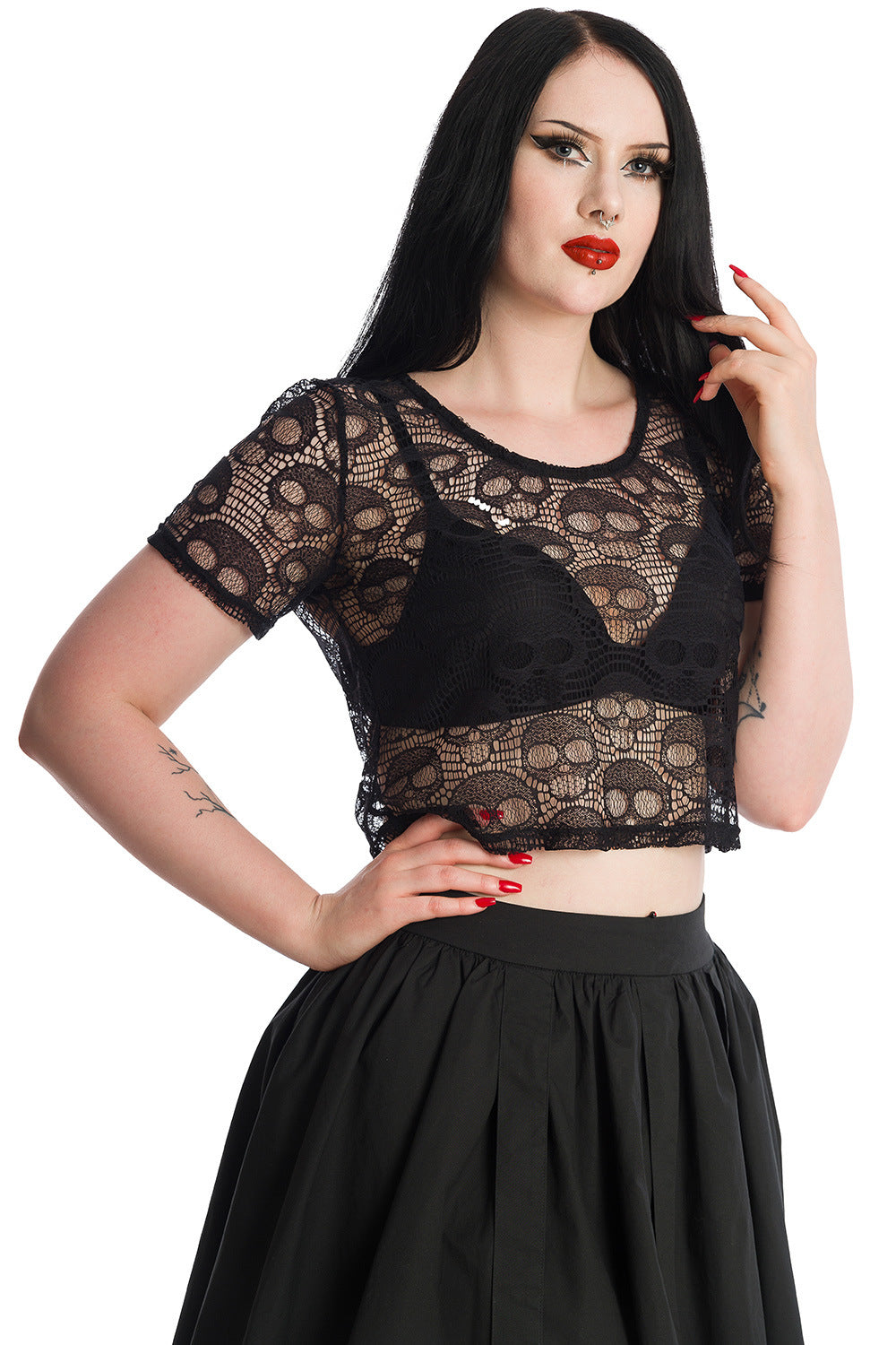 Banned Apparel Black Lace Skull Cropped Top