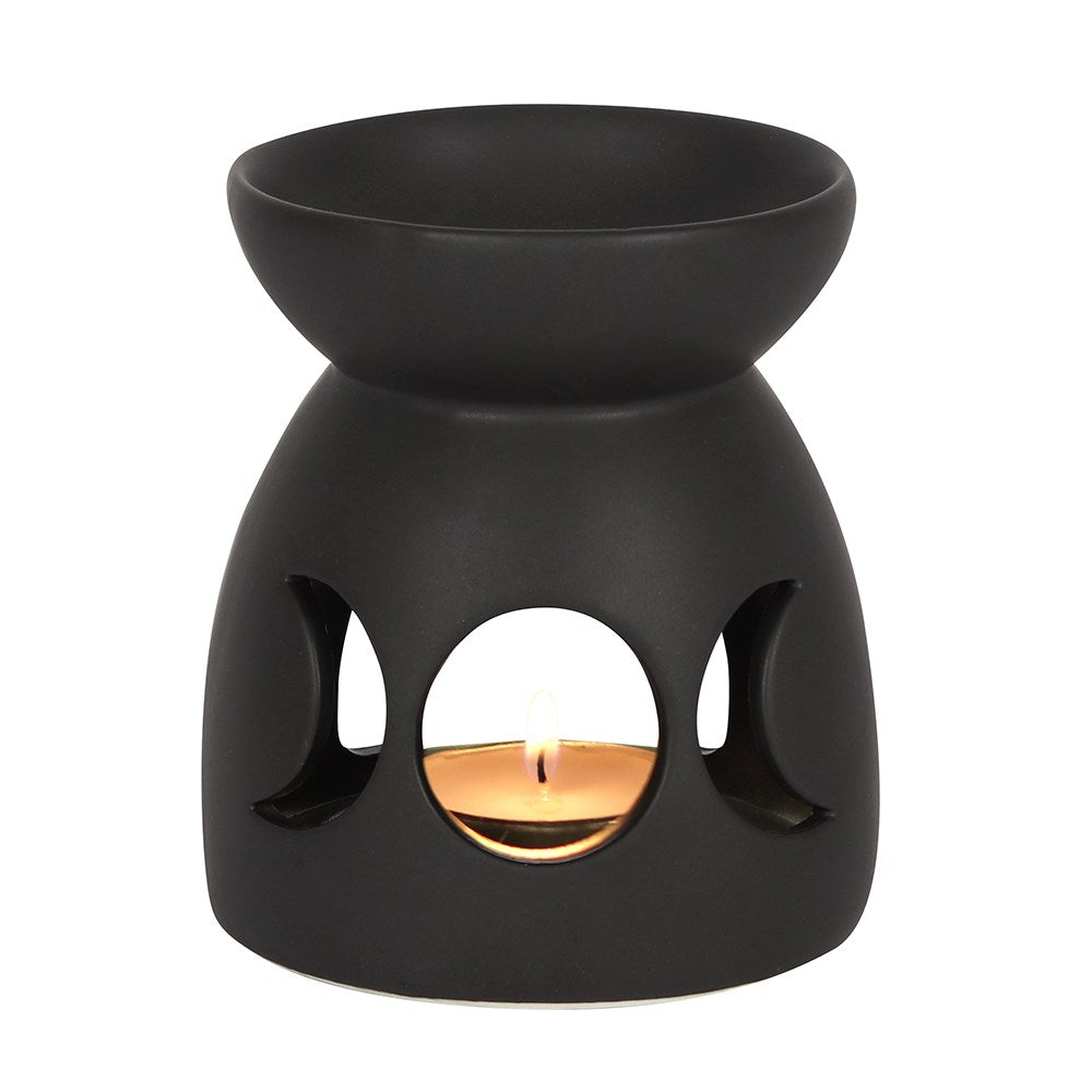 Black Ceramic Triple Moon Oil Burner - GothandAlternative
