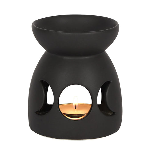 Black Ceramic Triple Moon Oil Burner - GothandAlternative