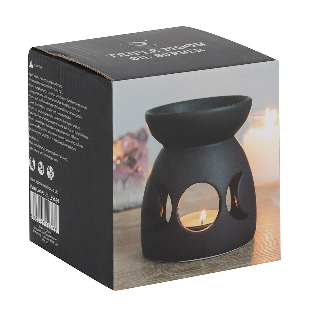 Black Ceramic Triple Moon Oil Burner - GothandAlternative