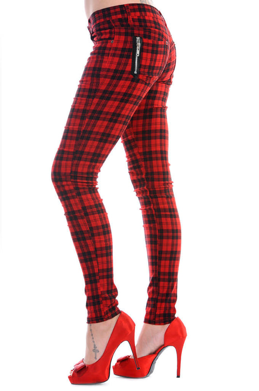 Banned Apparel Forever Yours Black and Red Check Trousers - GothandAlternative