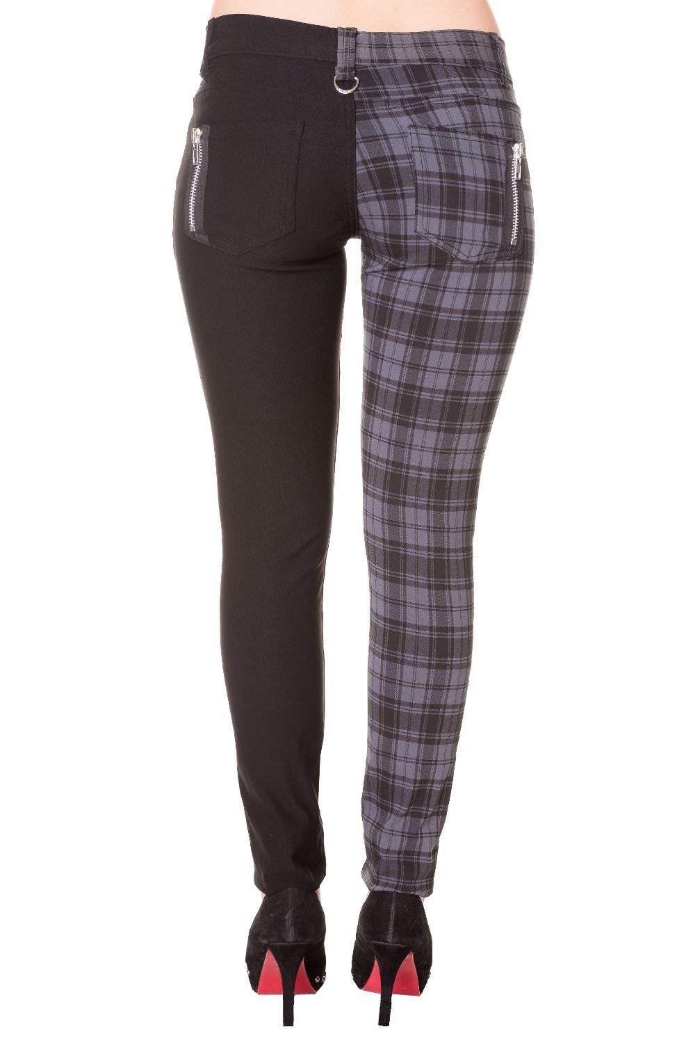 Banned Apparel Half the Damage Black and Grey Check Trousers